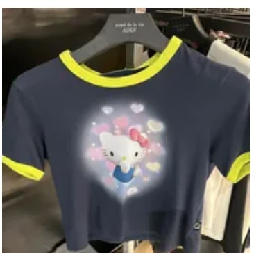 [S] ADLV HELLO KITTY 3D ARTWORK MIDDLE CROP SHORT SLEEVE T-SHIRT,NAVY, ADLV23FW-SSCAHK-NVY (SAV268)