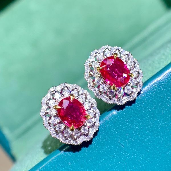 18k 無燒天然無燒紅寶石金耳釘