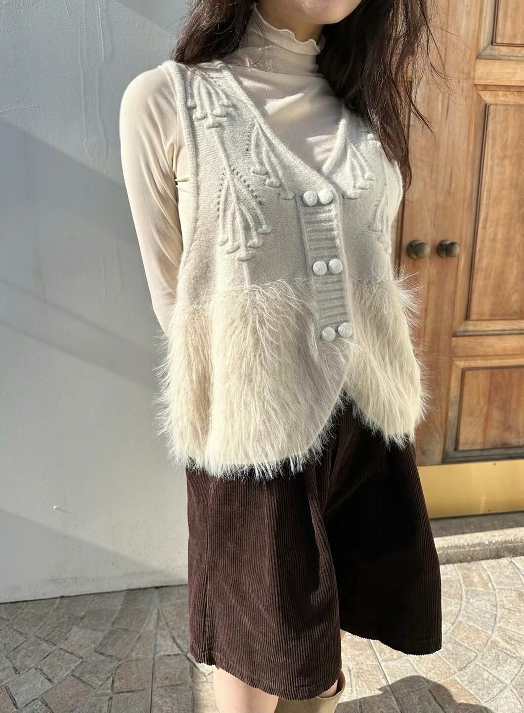 JK#14218🤎擺擺長毛毛背心