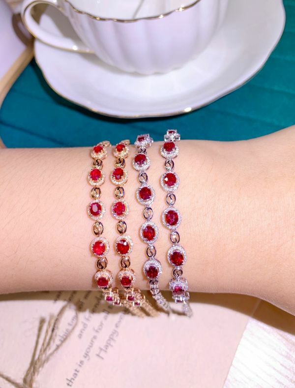 18k 無燒天然鴿血紅紅寶石手鍊