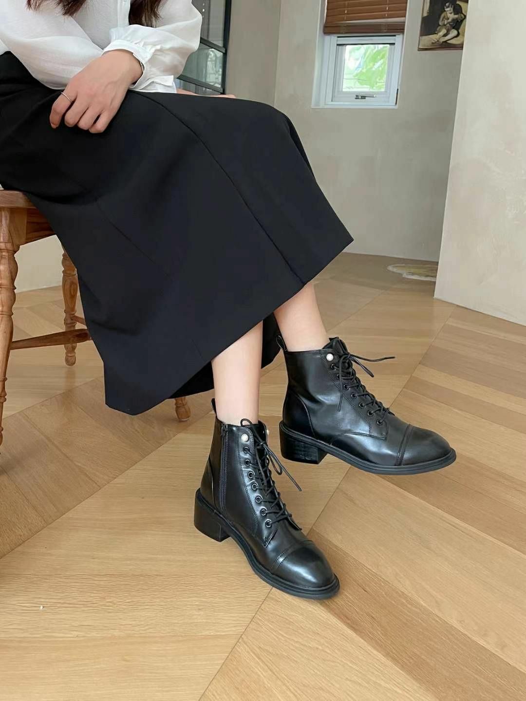 SH#14228🤎珍珠牛皮靴