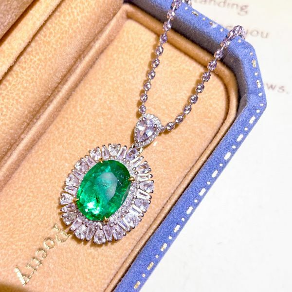 18k vivid green 祖母綠金滿鑽吊墜(不含鏈)