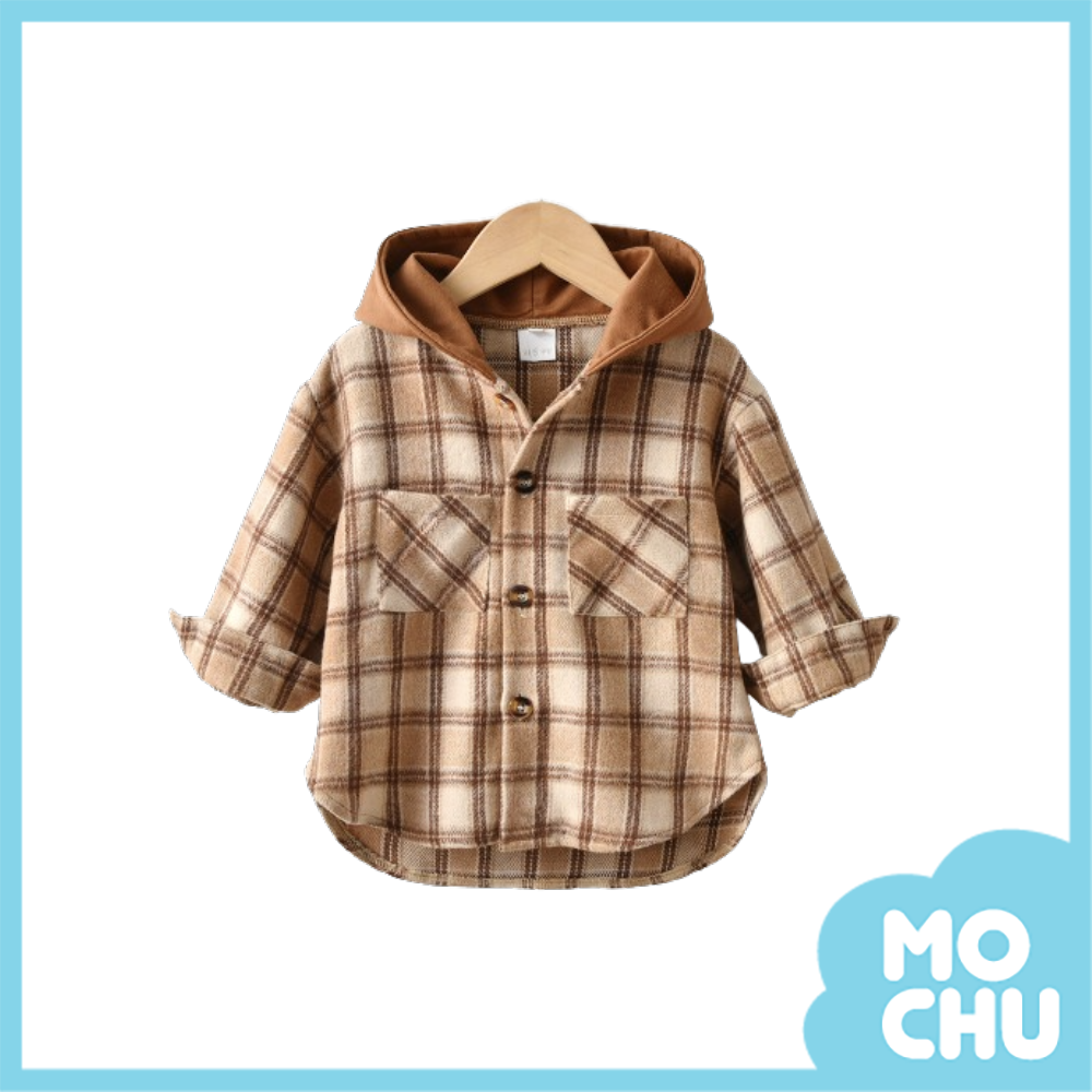 秋冬楓葉格子長袖連帽外套