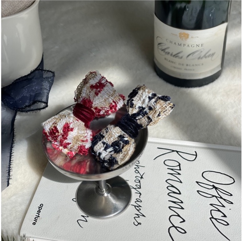 OPAAAP 格紋毛呢蝴蝶結髮夾