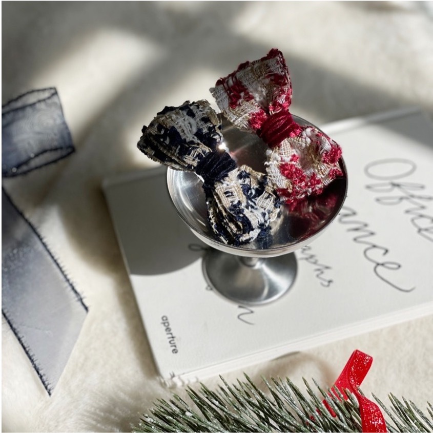 OPAAAP 格紋毛呢蝴蝶結髮夾