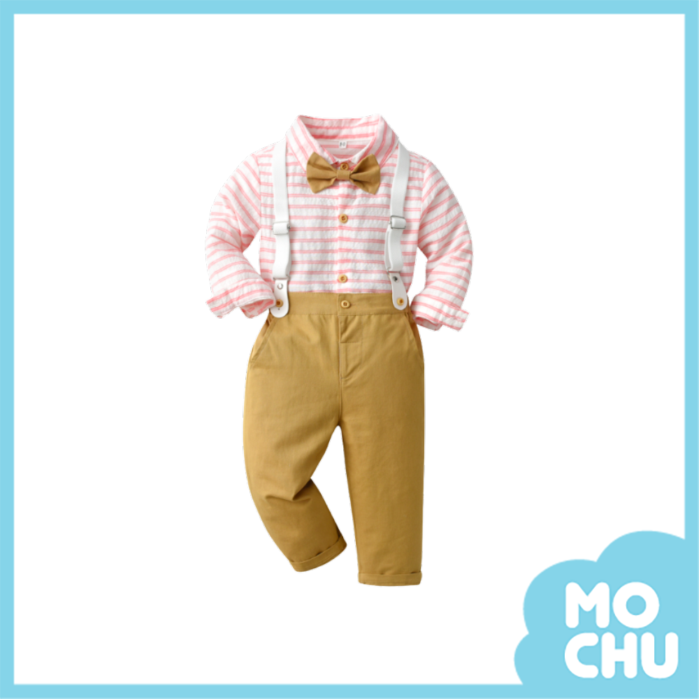 漢堡粉駝背带吊帶褲套裝