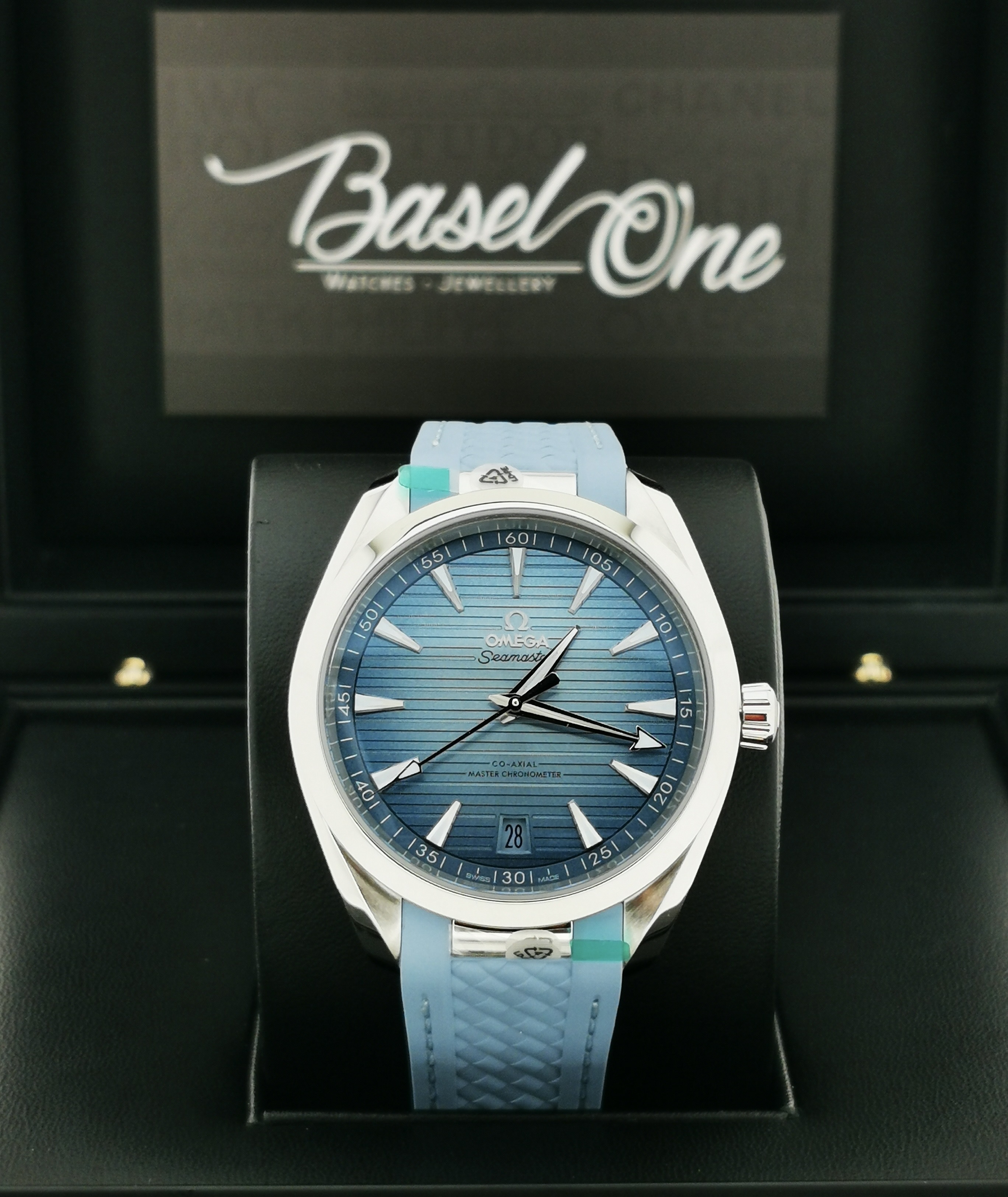 BRAND NEW OMEGA 220.12.41.21.03.008   22012412103008  SUMMER BLUE DIAL BLUE HAND 75th anniversary AQUA TERRA 150M CO‑AXIAL MASTER CHRONOMETER RUBBER STRAP 41 MM