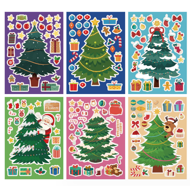 清货圣诞DIY卡通贴纸B款（圣诞树款式 6张）