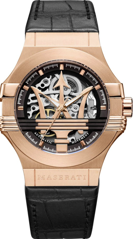 MASERATI 瑪莎拉蒂  Potenza 力霸羣雄系列鏤空機械手錶 霧黑銅 黑色真皮錶帶   R8821108039  錶徑: 40MM