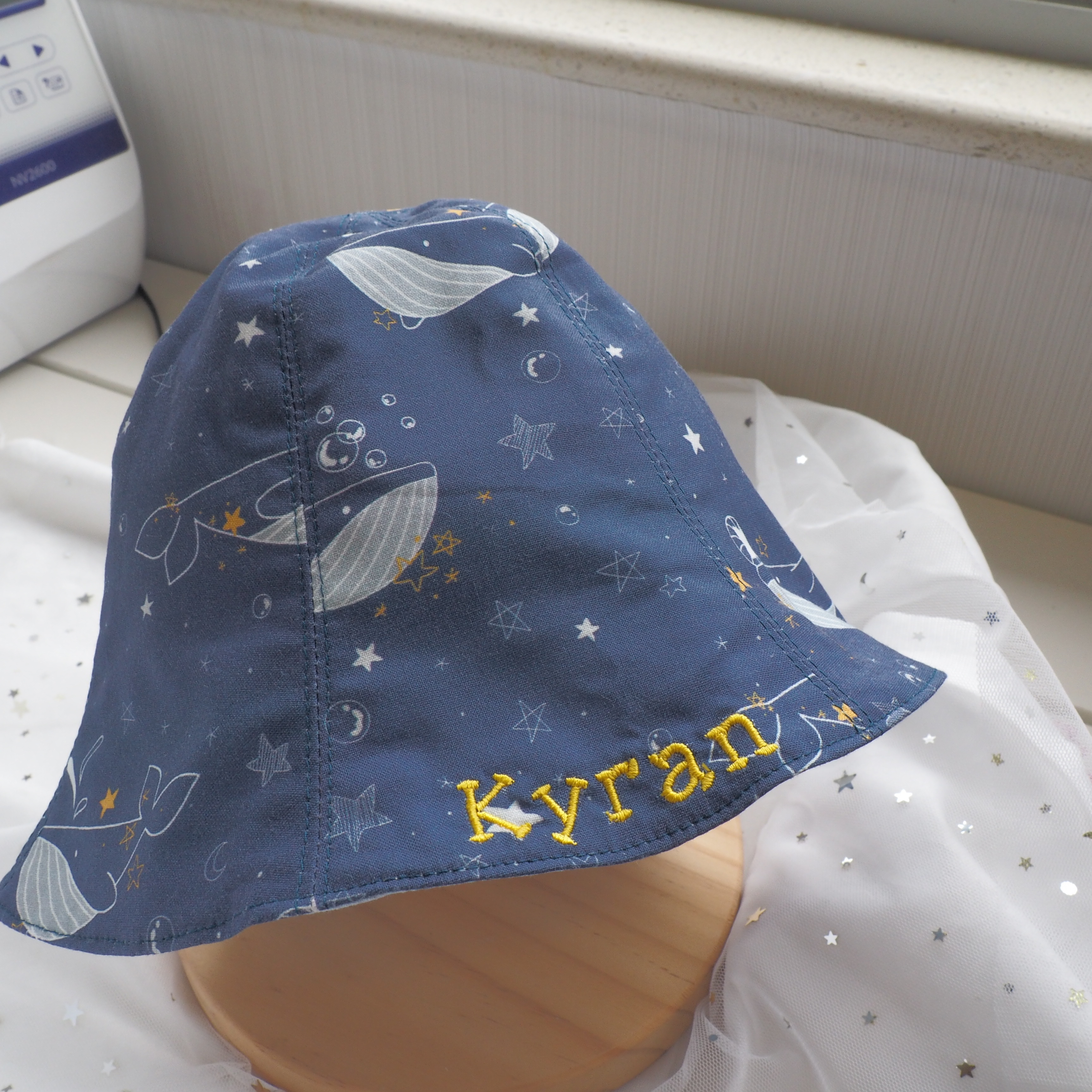 鯨魚圖案 純棉布嬰兒帽