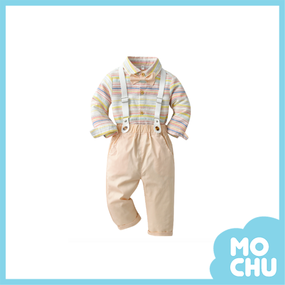 粉色泡泡花童带吊帶褲套裝