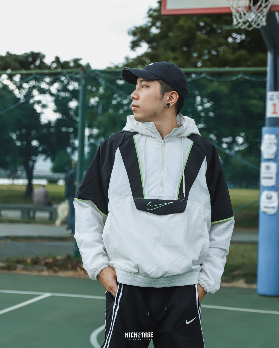 男女款NIKE WOVEN JACKET 白黑白紫胸前口袋落肩防潑水尼龍半拉鍊