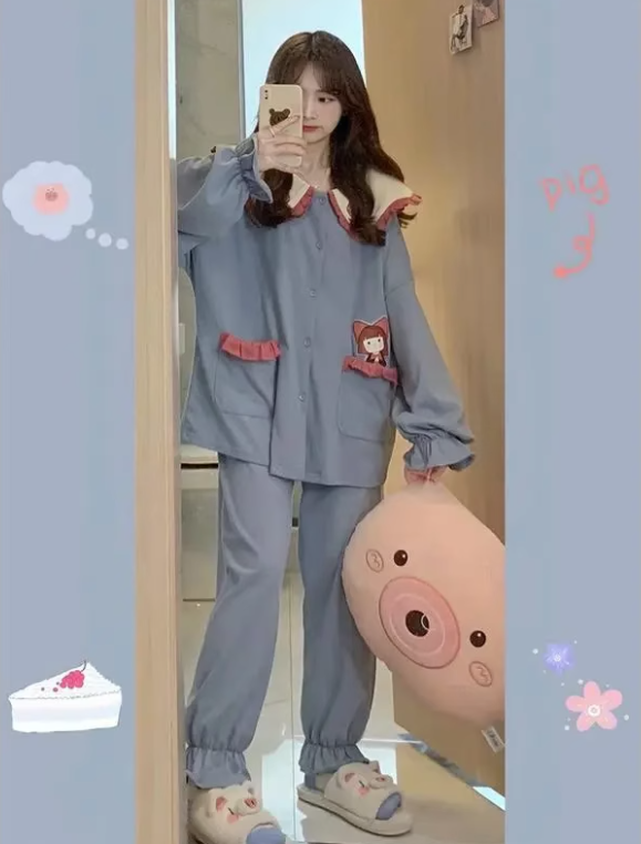 娃娃領長袖+長褲睡衣套裝