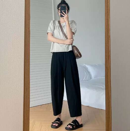 小個子女寬鬆休閒速乾冰絲哈倫褲