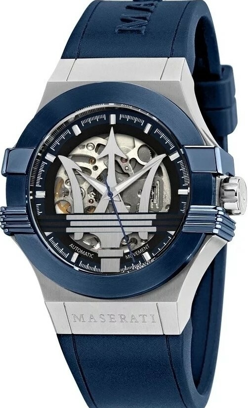 MASERATI 瑪莎拉蒂  Potenza 力霸羣雄系列鏤空機械手錶 霧銀藍 藍色矽膠錶帶  R8821108035  錶徑: 40MM