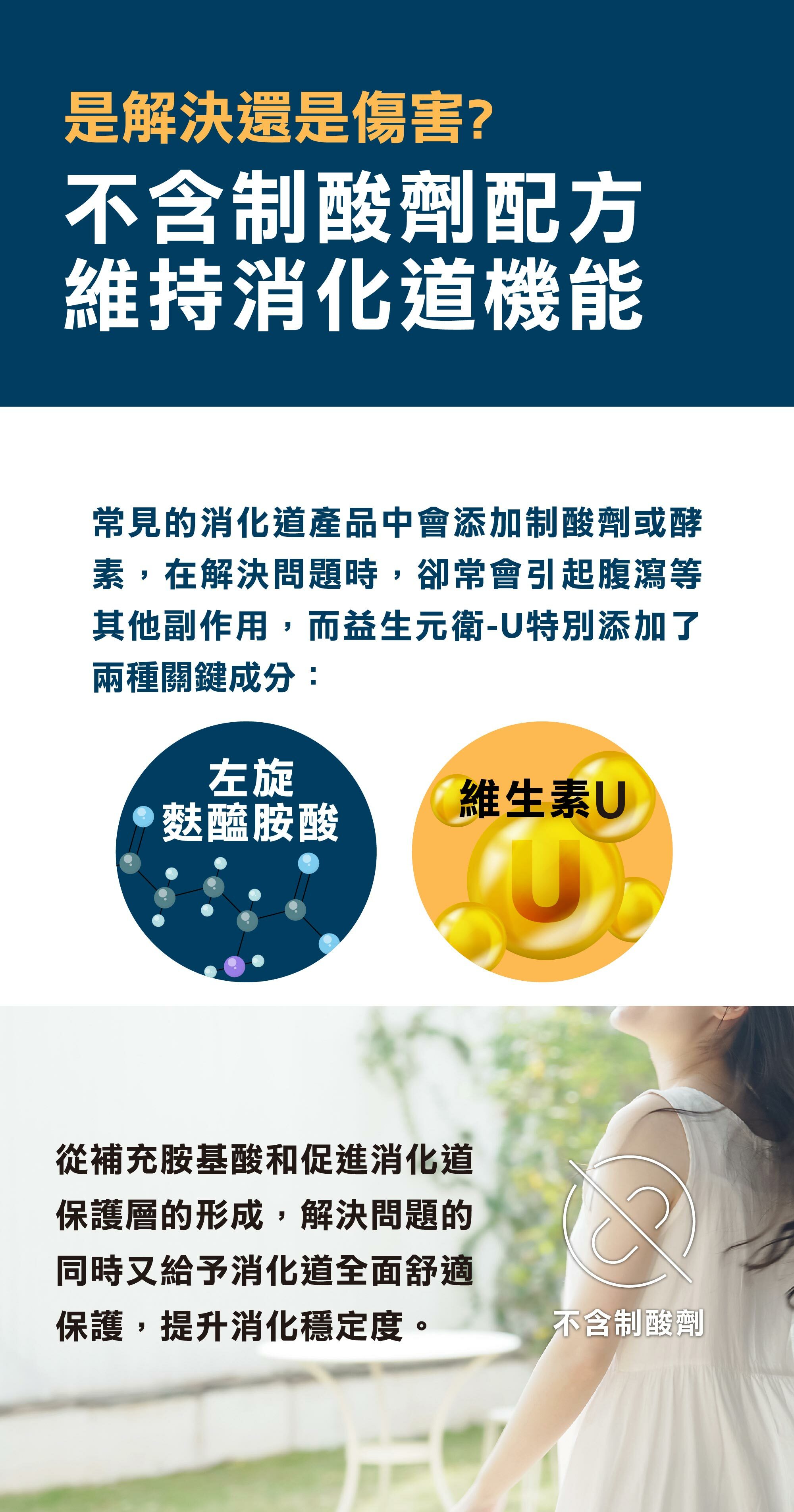 不含制酸劑配方，維持消化道機能