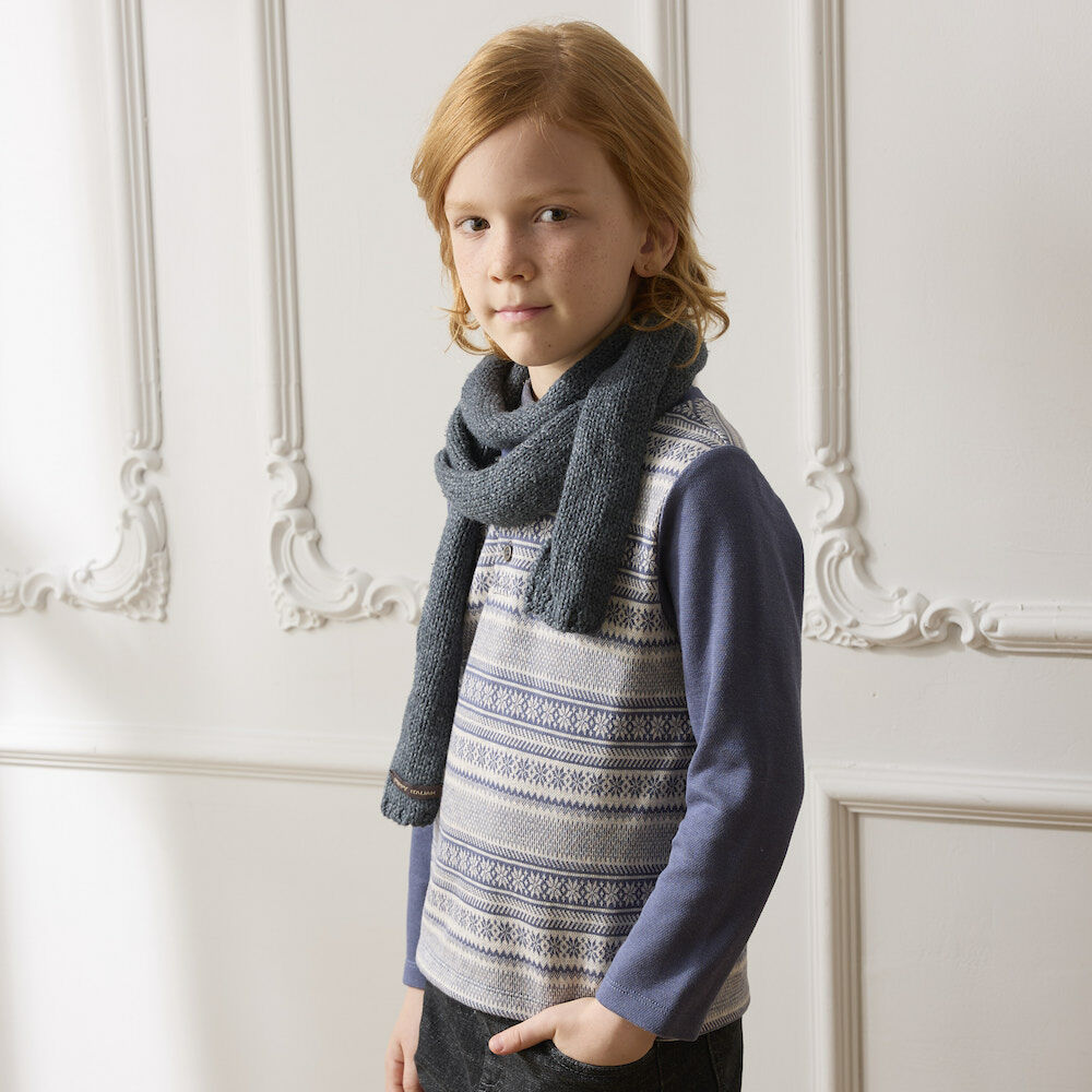 PIPPY紳士圖騰翻領純棉假兩件上衣 藍