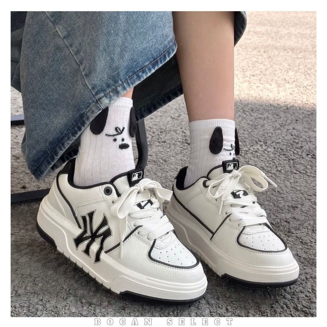 MLB黑白復古老爹鞋 厚底 增高 NY棒球鞋（3ASXCA12N-50WHS）