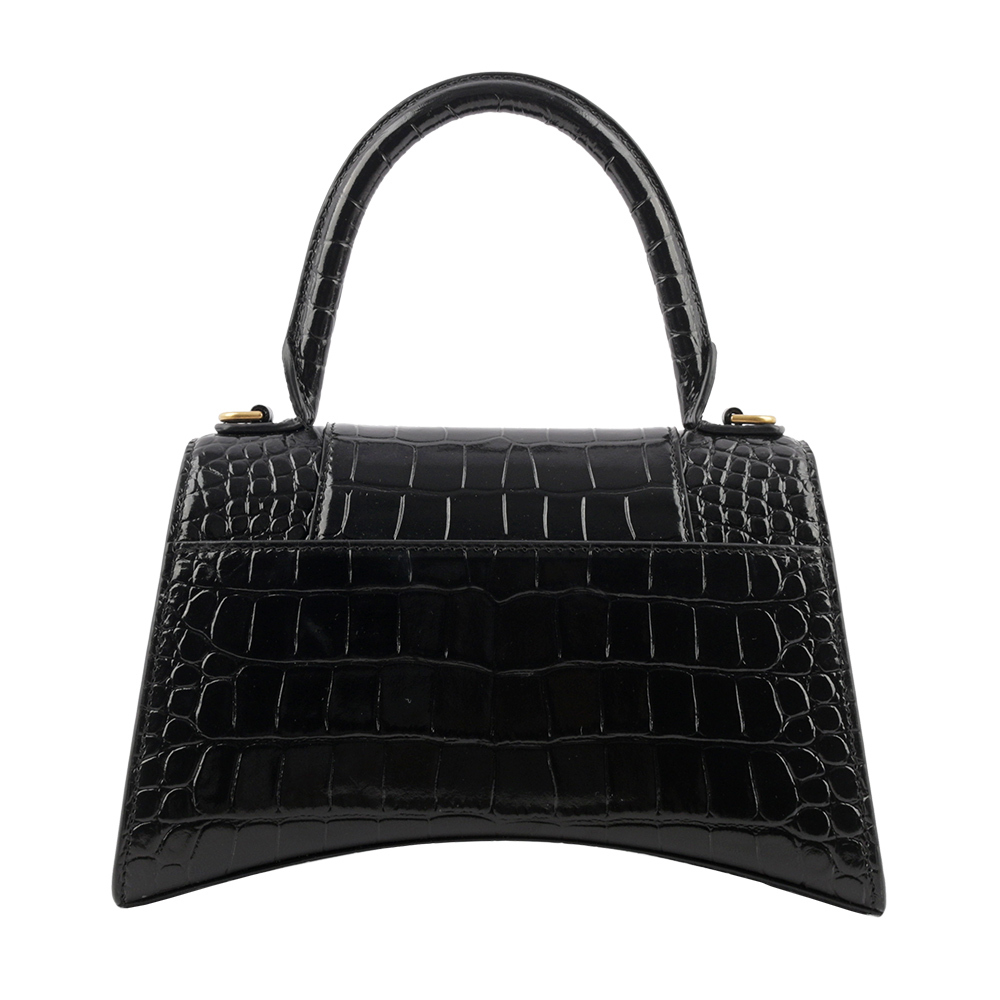 【BALENCIAGA】Hourglass 金釦壓鱷魚紋牛皮二用沙漏包(小款)(黑色) 593546 1LRGM 1000