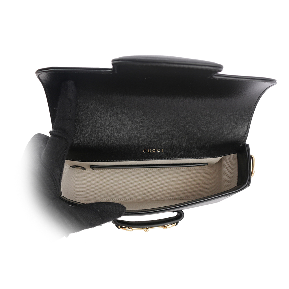 【GUCCI】Horsebit 1955 迷你皮革馬鞍包(黑色) 658574 18YSG 1060