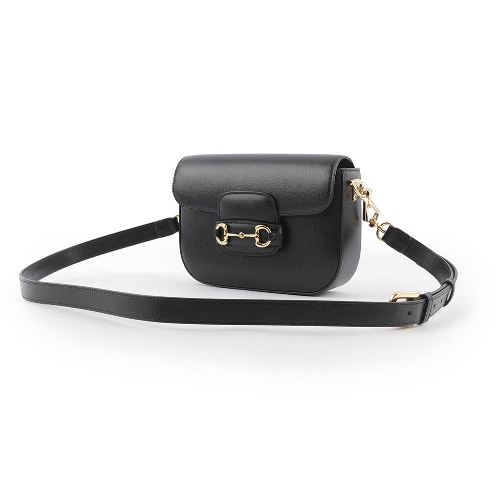 【GUCCI】Horsebit 1955 迷你皮革馬鞍包(黑色) 658574 18YSG 1060