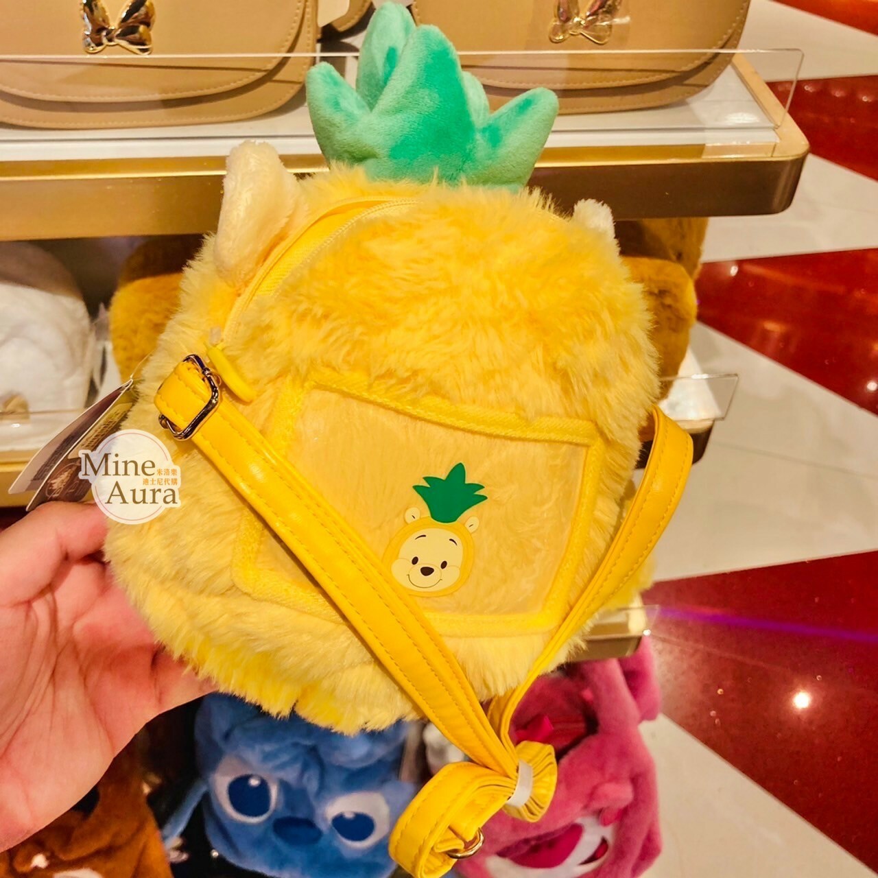 小熊維尼 Winnie the Pooh 鳳梨裝 大頭造型 斜背 小包 -香港迪士尼樂園