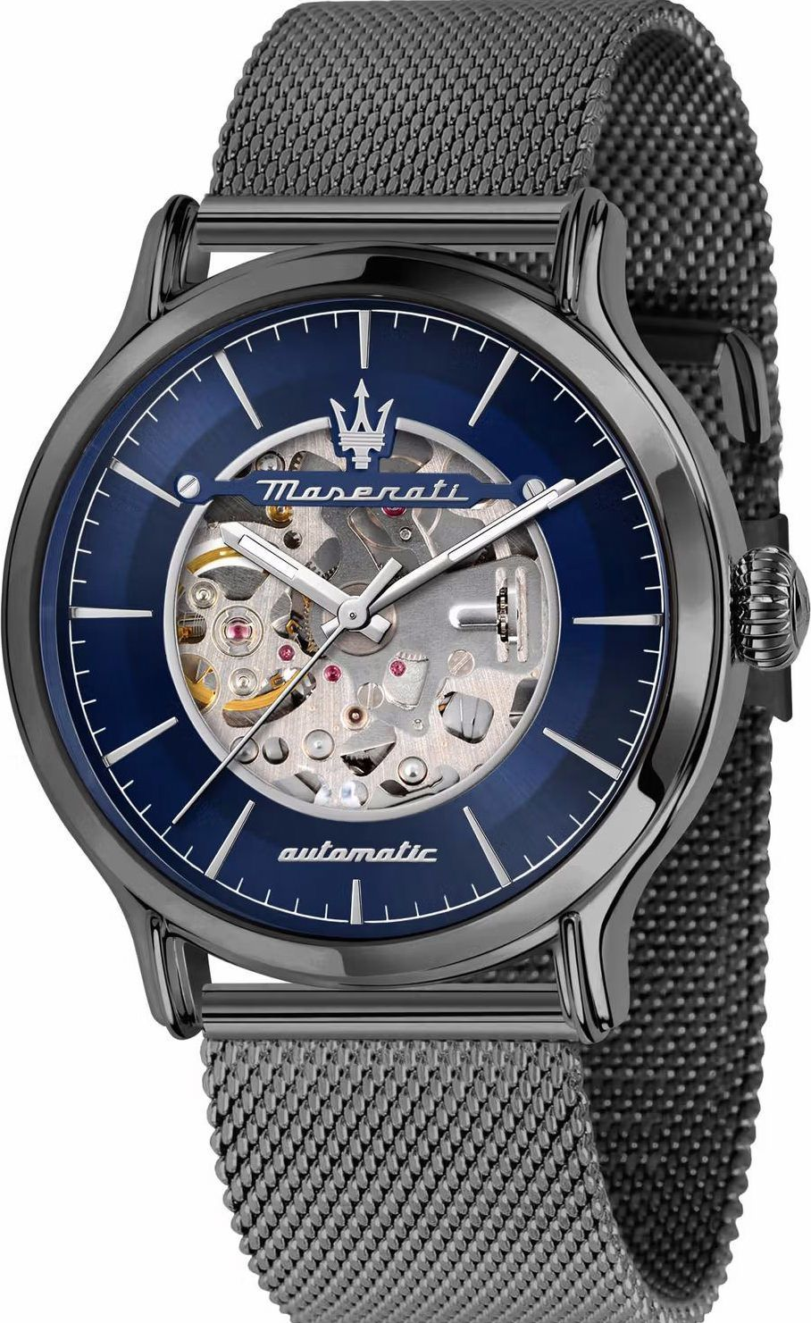 MASERATI 瑪莎拉蒂  Epoca 新紀元系列鏤空機械手錶 晶綻藍 槍灰色米蘭鍊帶    R8823118012 錶徑: 42MM