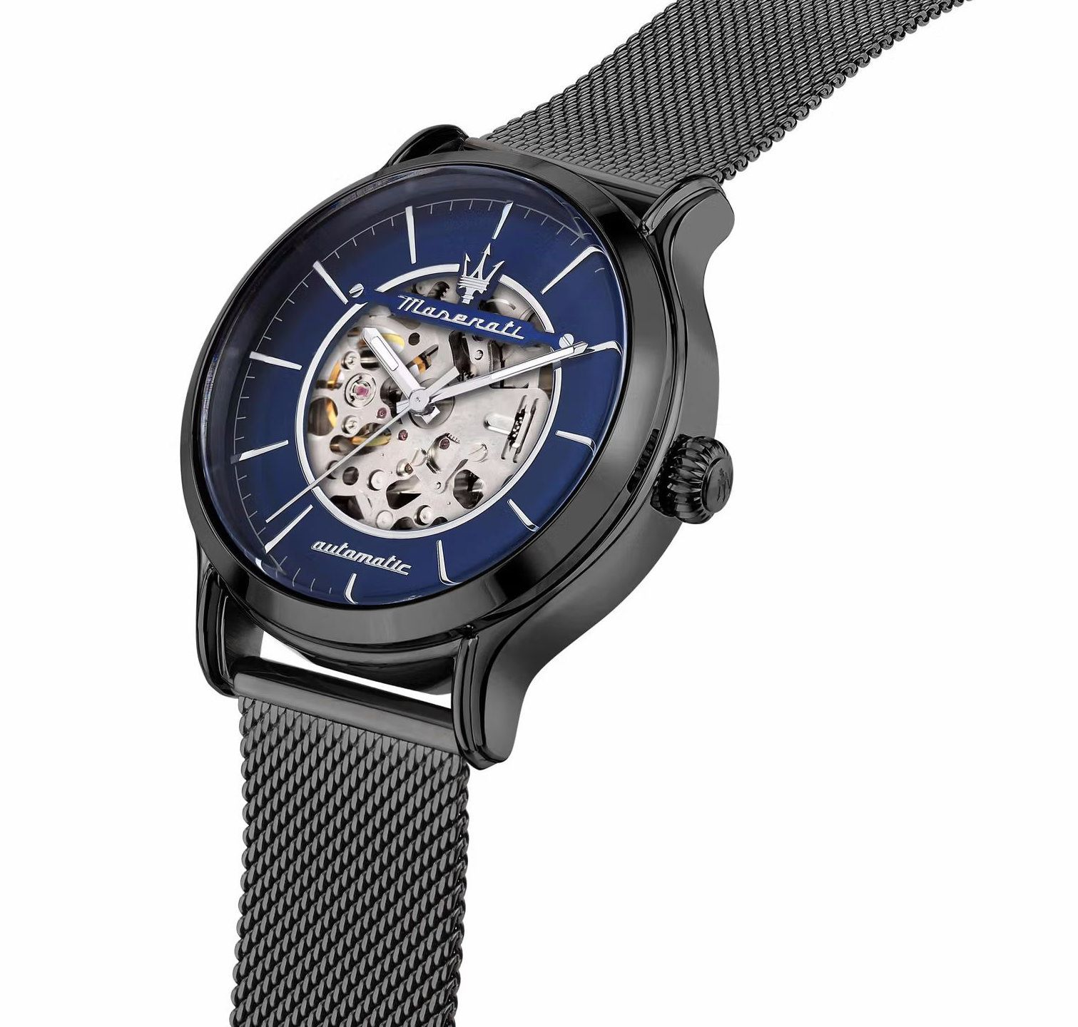 MASERATI 瑪莎拉蒂  Epoca 新紀元系列鏤空機械手錶 晶綻藍 槍灰色米蘭鍊帶    R8823118012 錶徑: 42MM