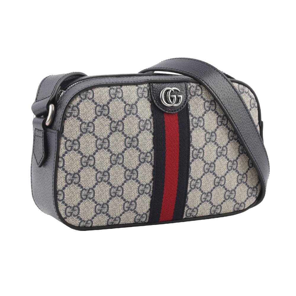 【GUCCI】Ophidia GG Supreme 帆布藍紅織帶相機包