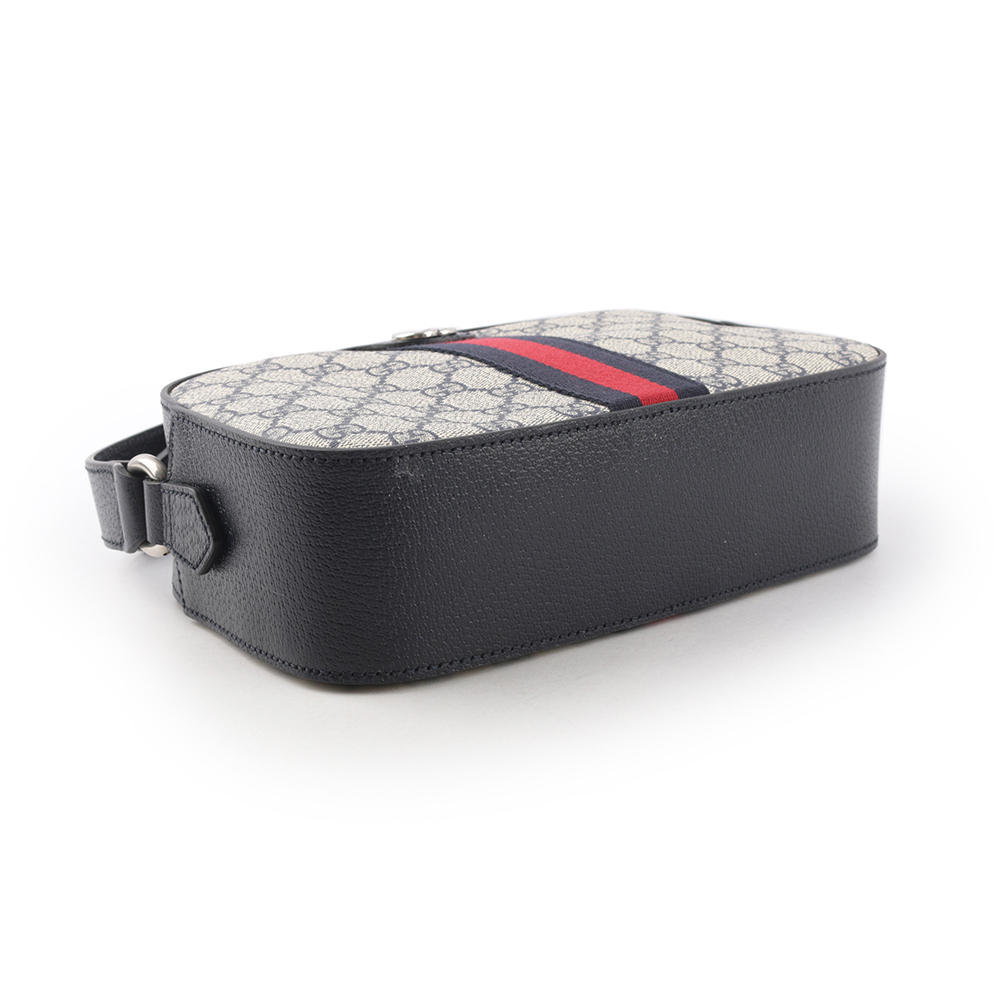 【GUCCI】Ophidia GG Supreme 帆布藍紅織帶相機包(米色/黑藍色) 681064 96IWN 4076