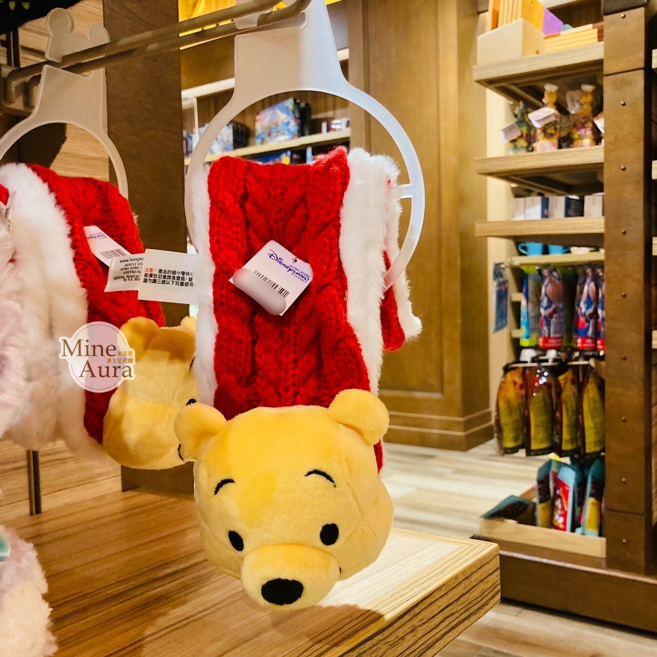小熊維尼 Winnie the Pooh 立體大頭造型 編織麻花 圍巾 -香港迪士尼樂園