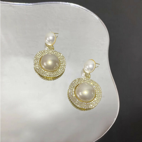 Silver needle imitation pearl ear ornament