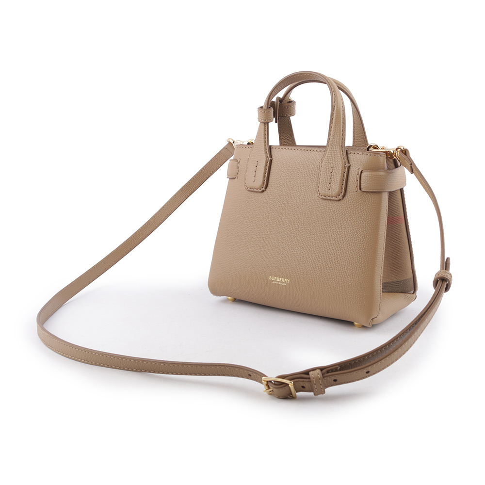 【BURBERRY】THE BABY BANNER HOUSE格紋皮革包(駝色) 80670511