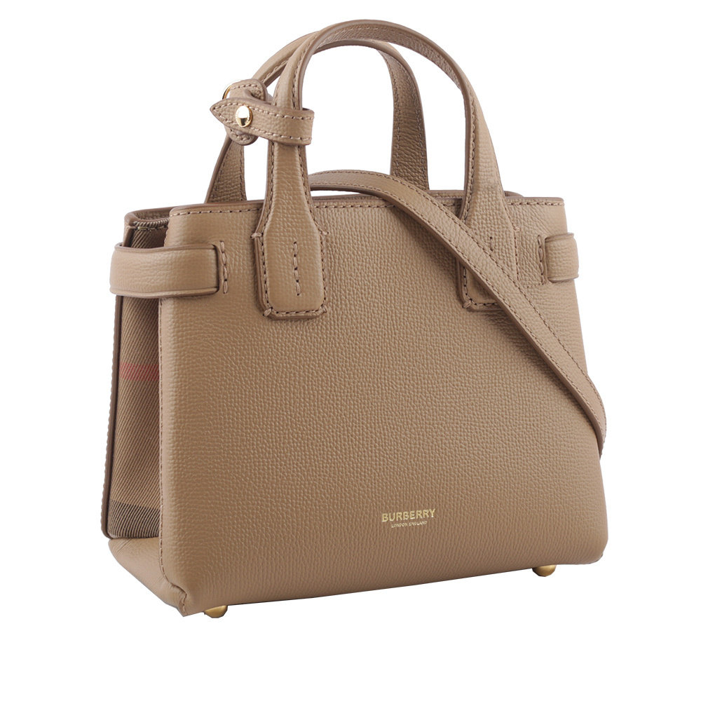 【BURBERRY】THE BABY BANNER HOUSE格紋皮革包(駝色) 80670511