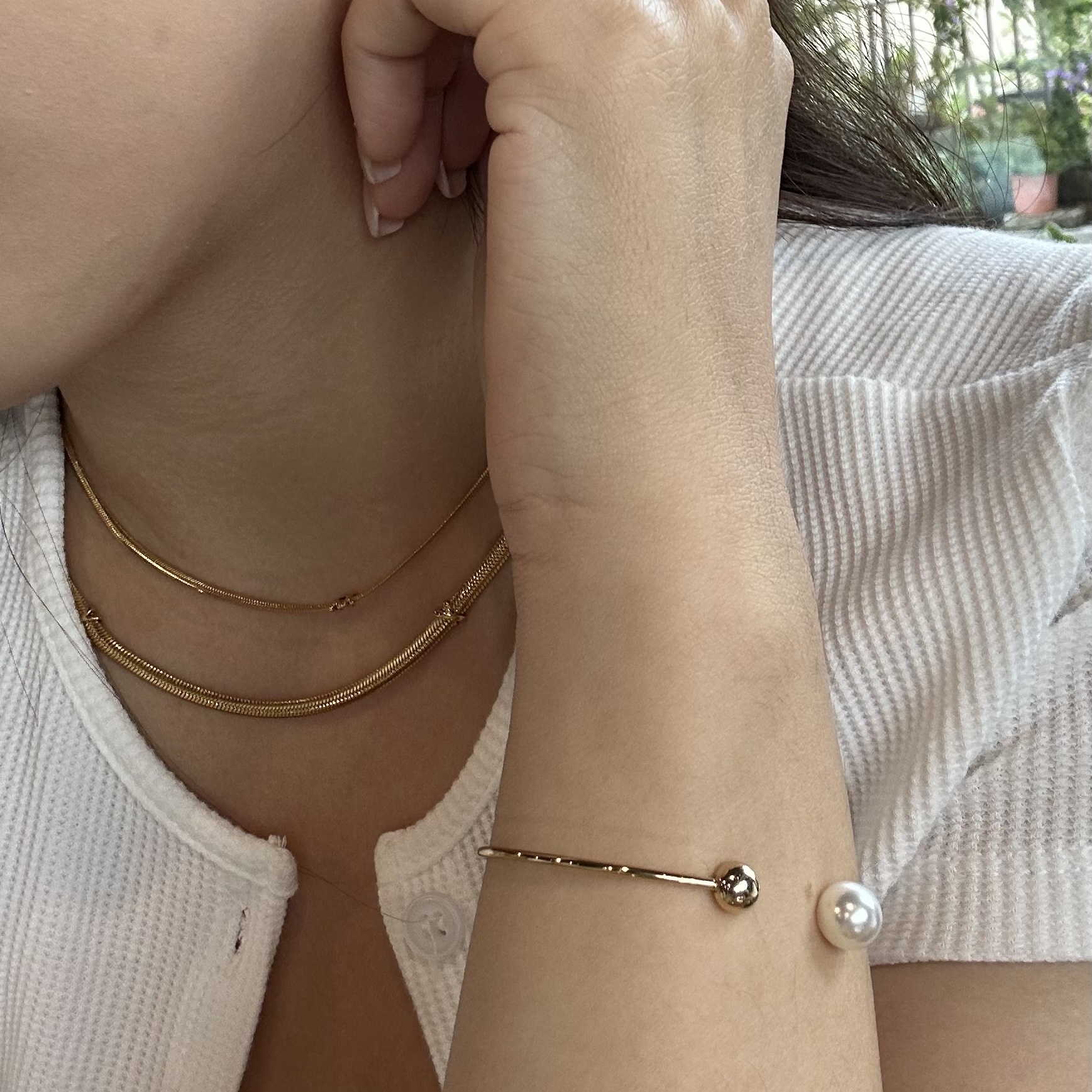 蛇鍊飾品搭配、珍珠飾品搭配、飾品穿搭