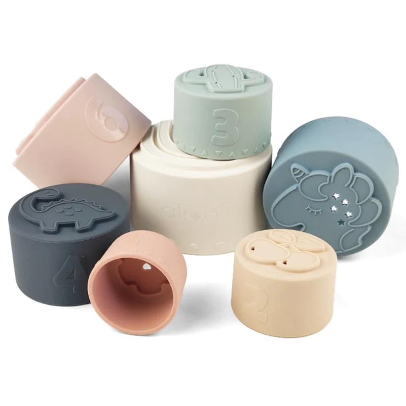Ali+Oli - Soft Silicone Stacking Cup Shapes Toy (7-pc) with Shapes Toys for Baby and Toddler