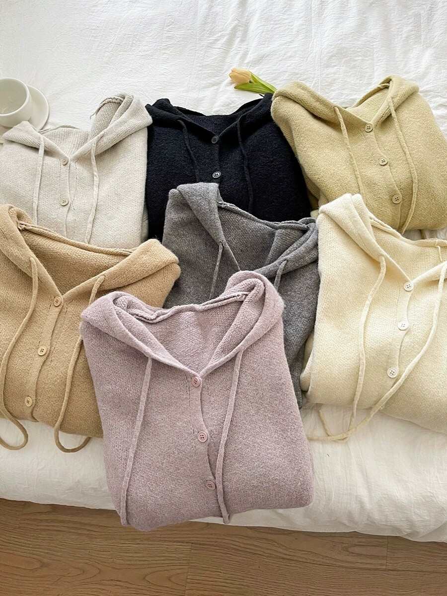 【預購】排扣連帽針織外套