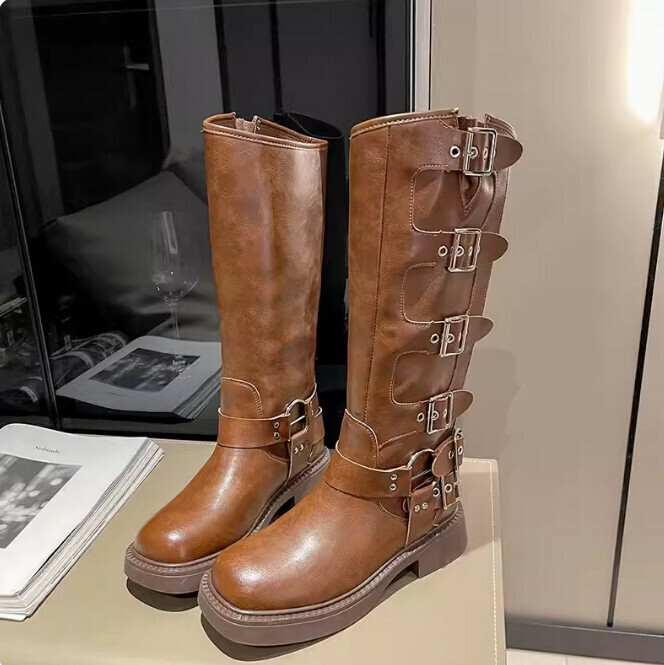 Buckled block heel martin boots