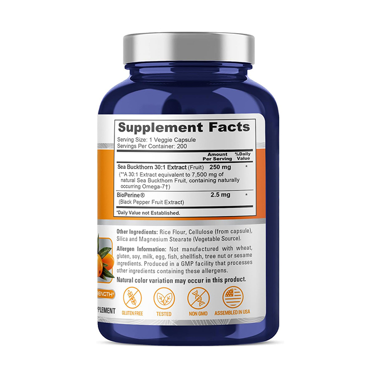 NusaPure Sea Buckthorn Omega -7 with BioPerine 7500mg ,200 Veg Caps