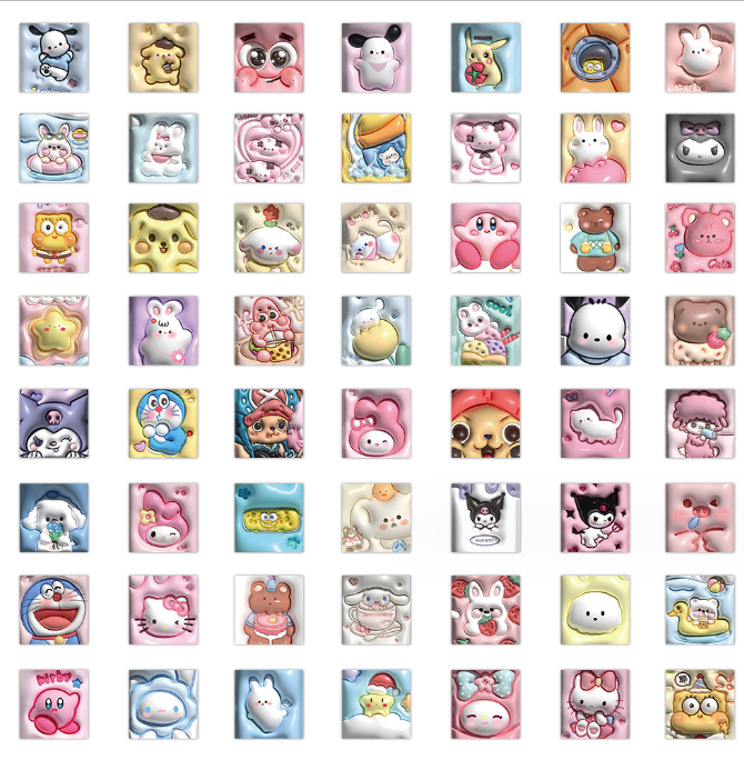 3D可爱贴纸膨体效果贴纸 （60张 包装）A款 猫咪