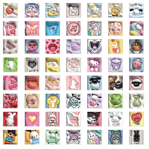 3D可爱贴纸膨体效果贴纸 （60张 包装）B款 兔子