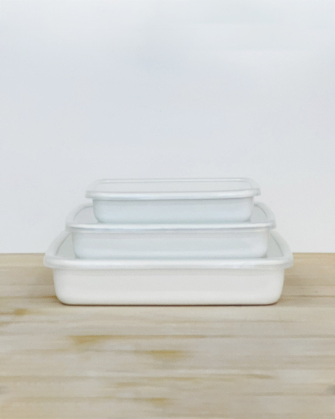 琺瑯長方淺型保存容器 L（膠蓋）｜野田琺瑯