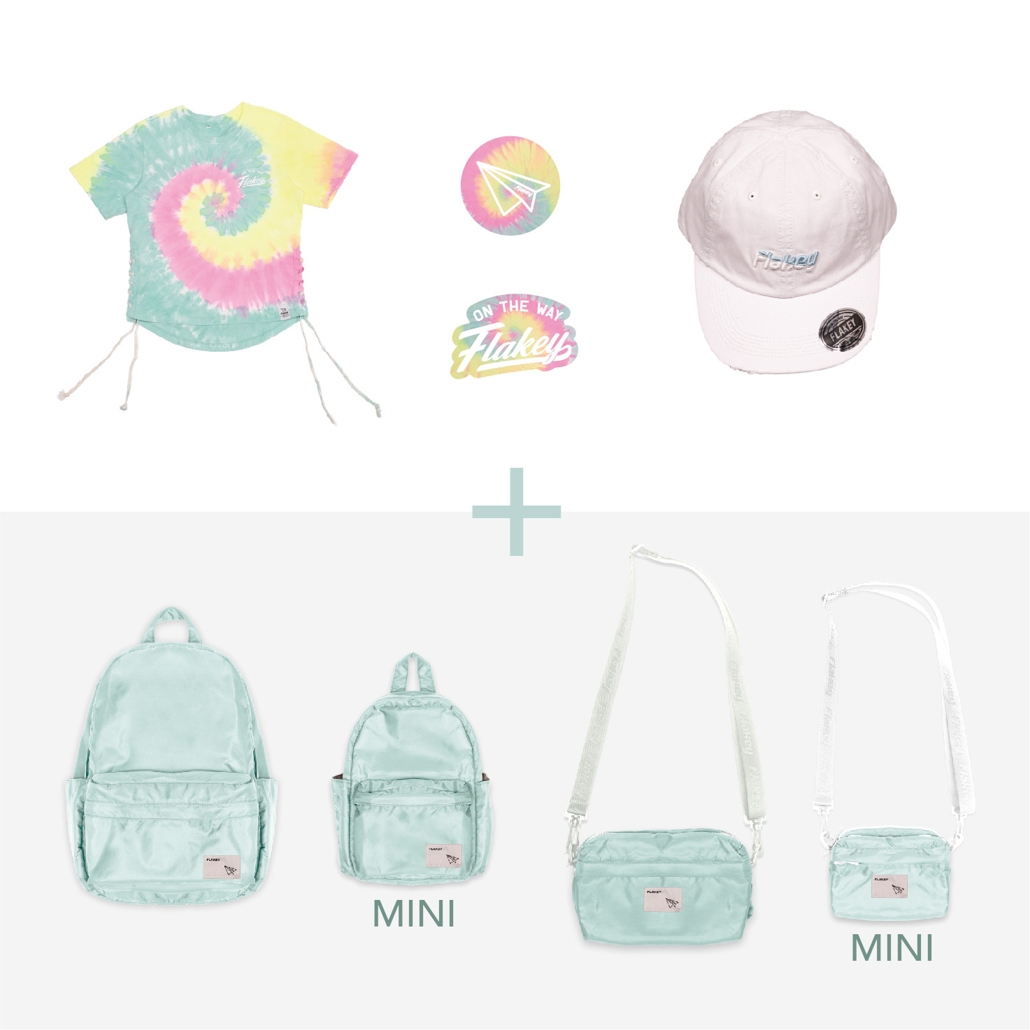 Candy Carnival All-Set 袋(粉藍) + Tie-dye Couture 幻彩 Tee + Flakey logo cap (白) (限量貨品)