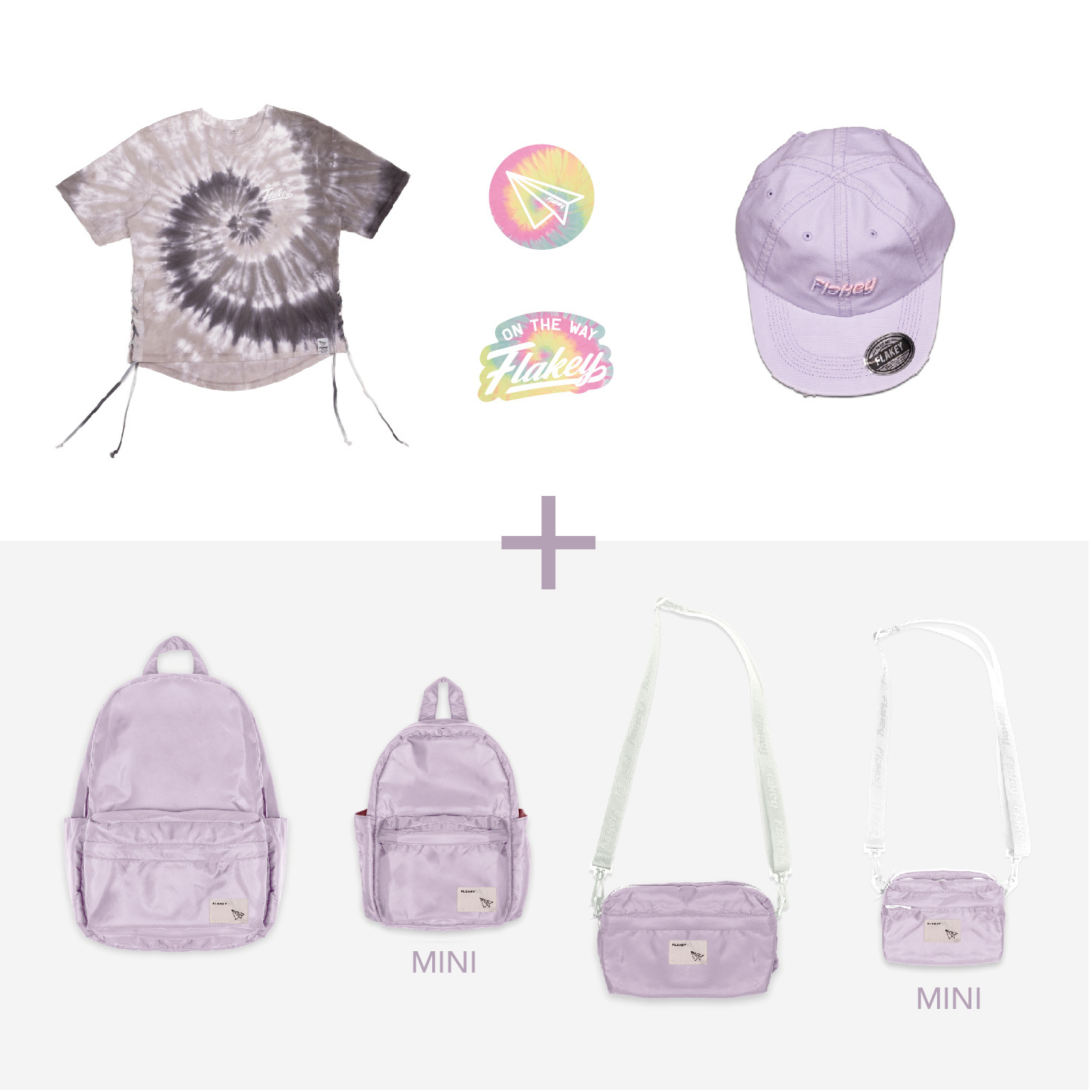 Candy Carnival All-Set 袋(粉紫) + Tie-dye Couture 懷舊灰 Tee + Flakey logo cap (紫) (限量貨品)