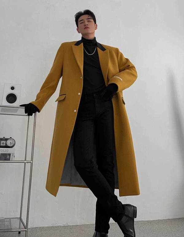 (韓國限時特價)荷蘭配色領子天鵝絨長大衣
