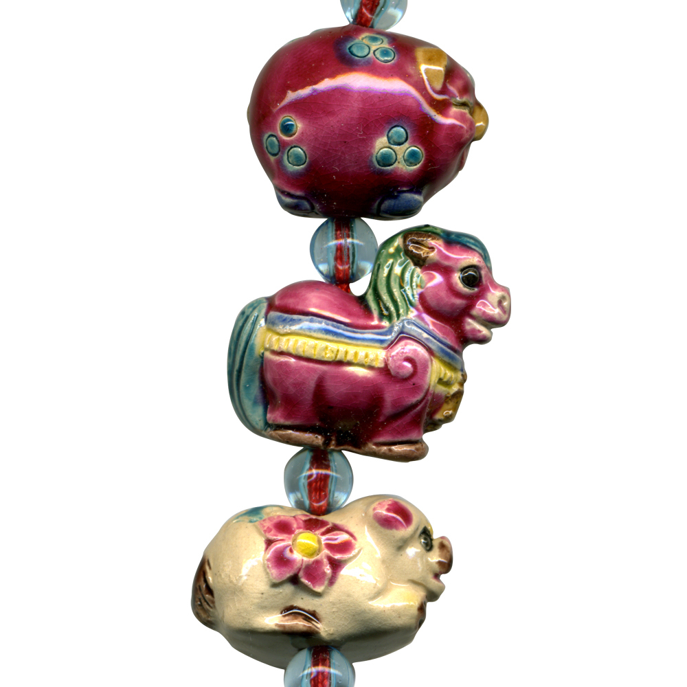 交趾陶小串中國結吊飾｜生肖虎 三合六合守護神