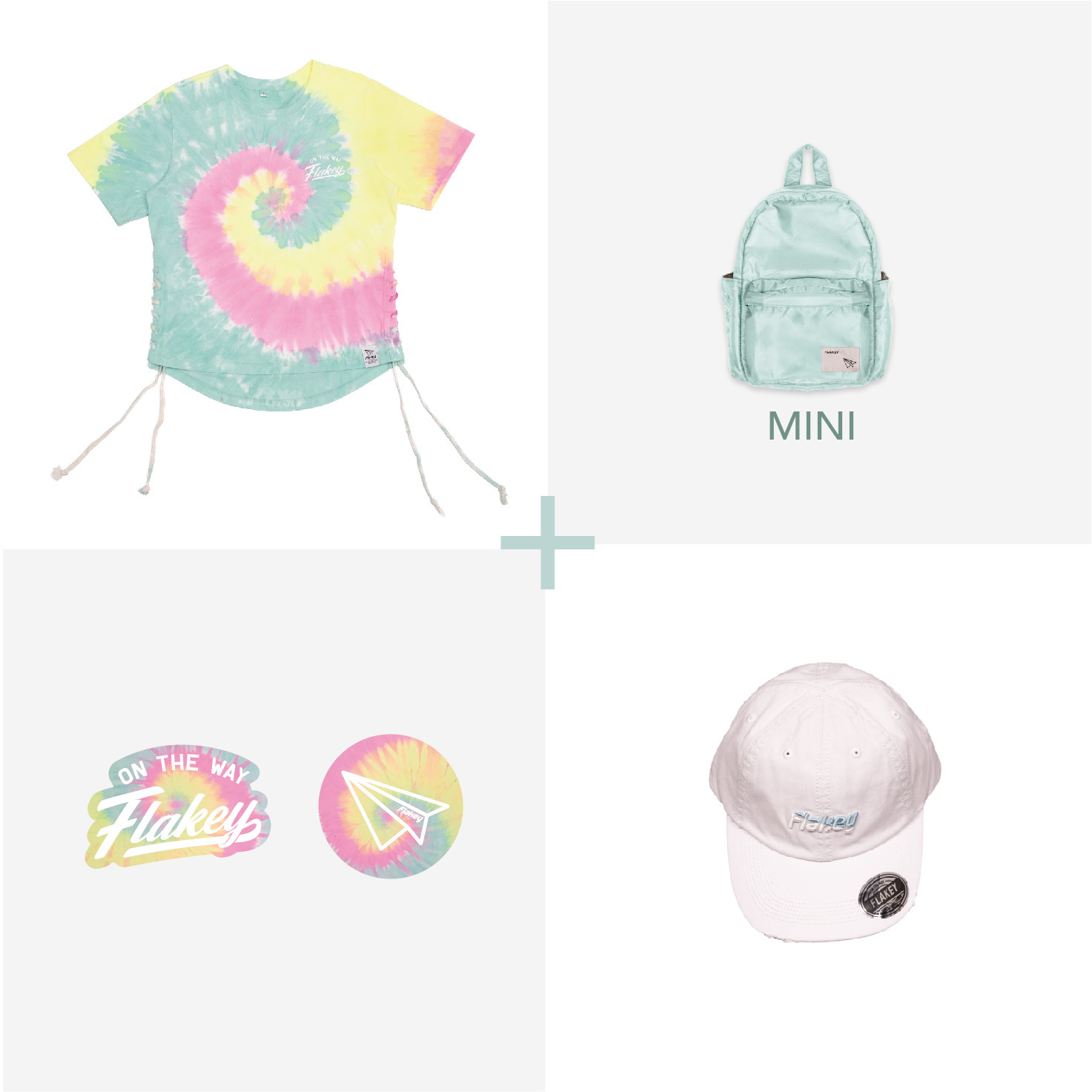 Candy Carnival MINI 休閑風輕巧背囊(粉藍) + Tie-dye Couture 幻彩 Tee + Flakey logo cap (白) (限量貨品)
