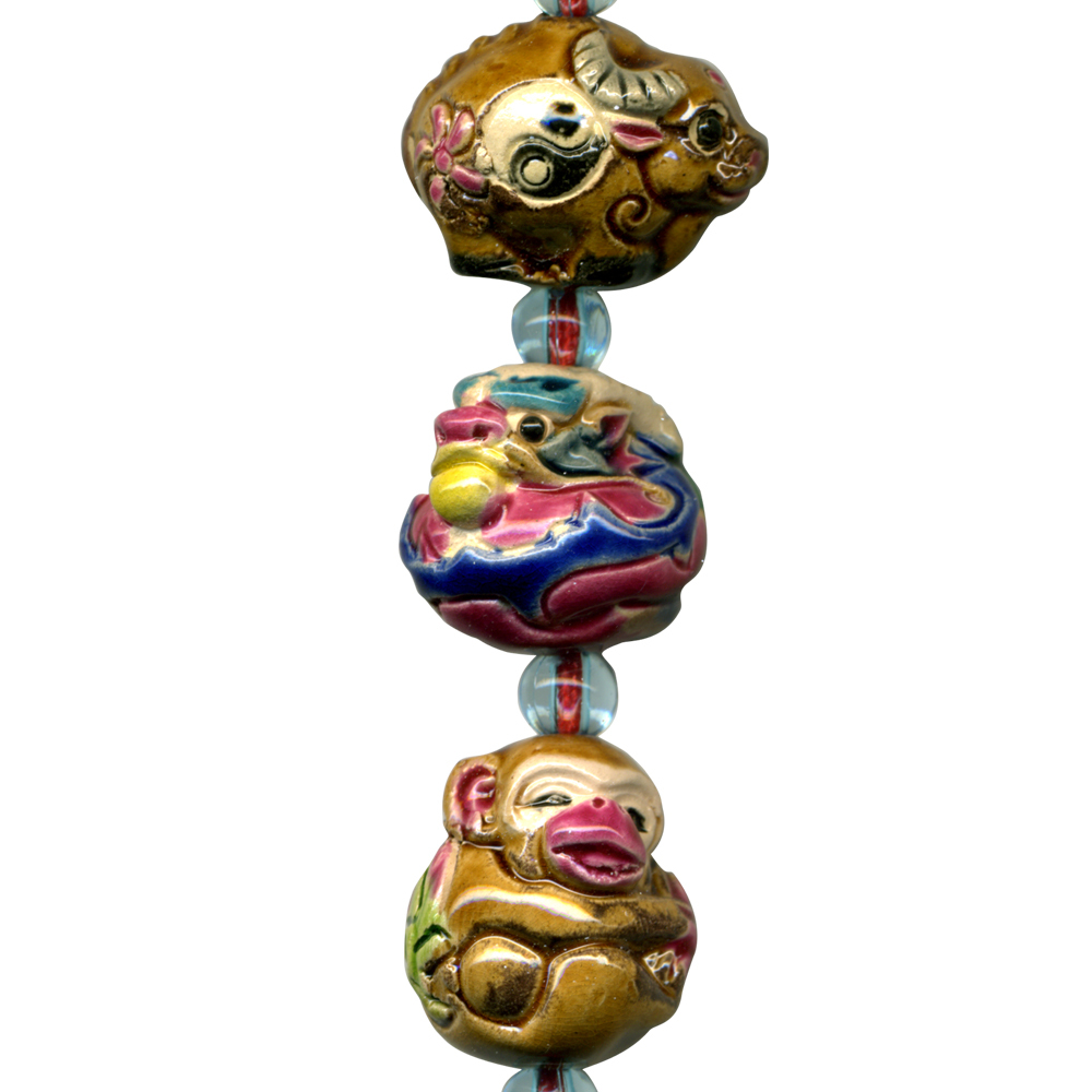 交趾陶小串中國結吊飾｜生肖鼠 三合六合守護神