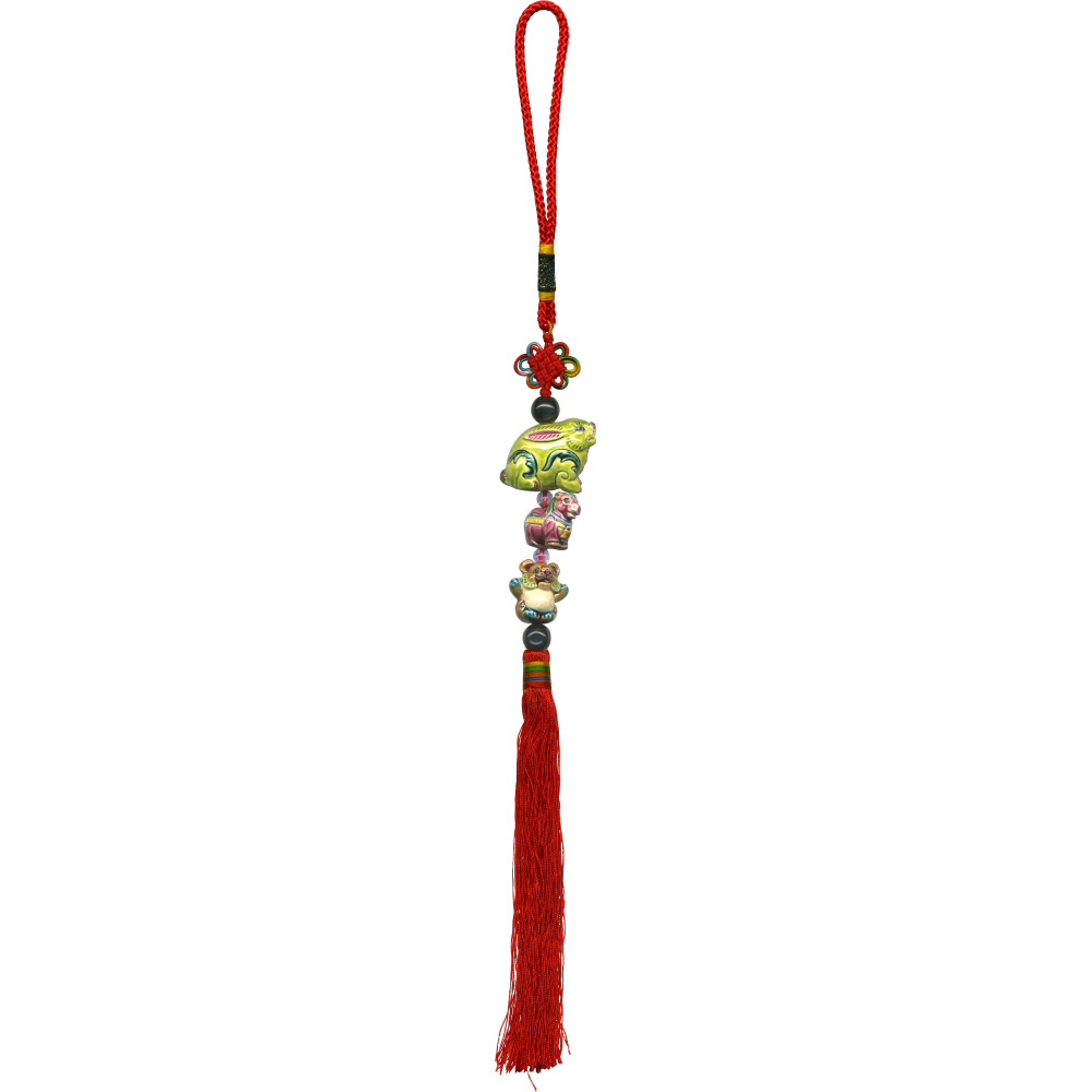 交趾陶大串中國結吊飾｜生肖狗 三合六合守護神