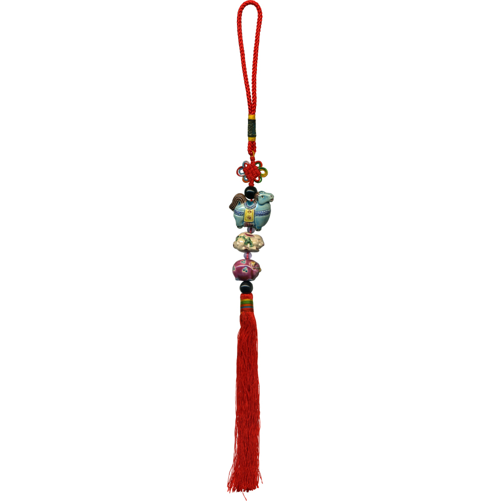 交趾陶大串中國結吊飾｜生肖羊 三合六合守護神